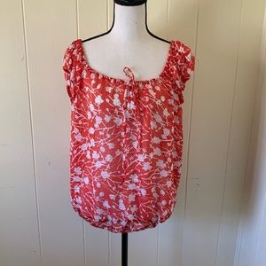 Gap Red White Floral Top Large L